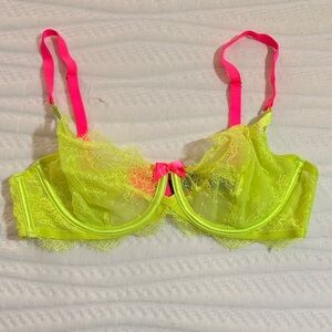 Victoria's Secret Neon Yellow and Pink Lace Bra